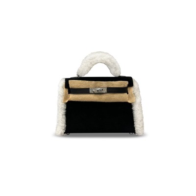 HERMES MINI KELLY TEDDY SHEARLING PALLADIUM HARDWARE  (19*12*5.5cm)